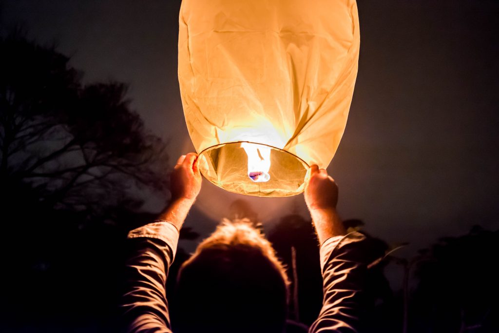 Image showing a Lit Chinese Candle being released skyward.