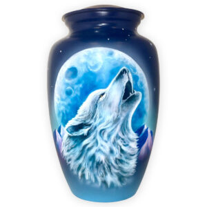 Celebrate your loved one with this metal urn hand painted cremation urn.