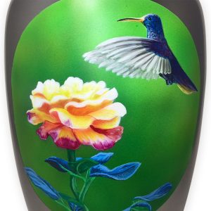 Memorial urn with hummingbird