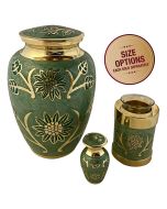 Green Garden Metal Urn - View 1 (Adult, Keepsake, Tealight Keepsake)
