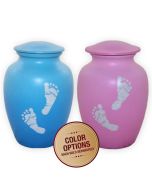 Footprints Metal Urn - View 1 (Blue, Pink) 