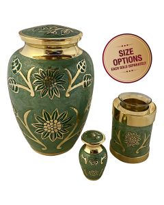 Green Garden Metal Urn - View 1 (Adult, Keepsake, Tealight Keepsake)