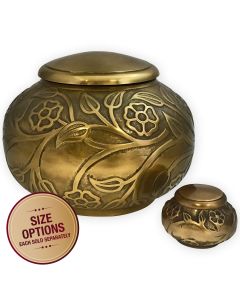 Florence Antiqued Brass Metal Urn - View 1 (Large and Keepsake)