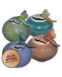 Dragonfly Ceramic Urn - View 1 (Jade, Peacock, Periwinkle, Taupe)