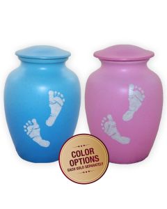 Footprints Metal Urn - View 1 (Blue, Pink) 