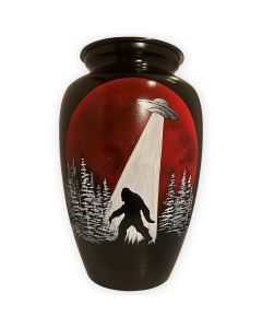 Bigfoot and UFO Metal Urn - View 1